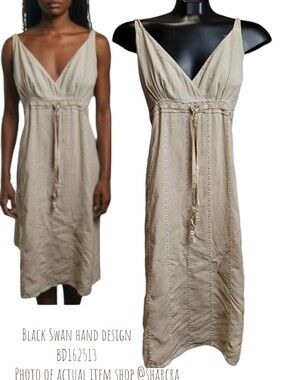 Black Swan Women's eyelet Lined Adjustable Straps V-Neck Sun dress Tan Cream
